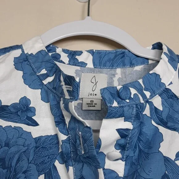 Joie Blue Large Floral Puff Sleeve Belted Mini Dress 8 Coquette Romantic - Picture 2 of 9